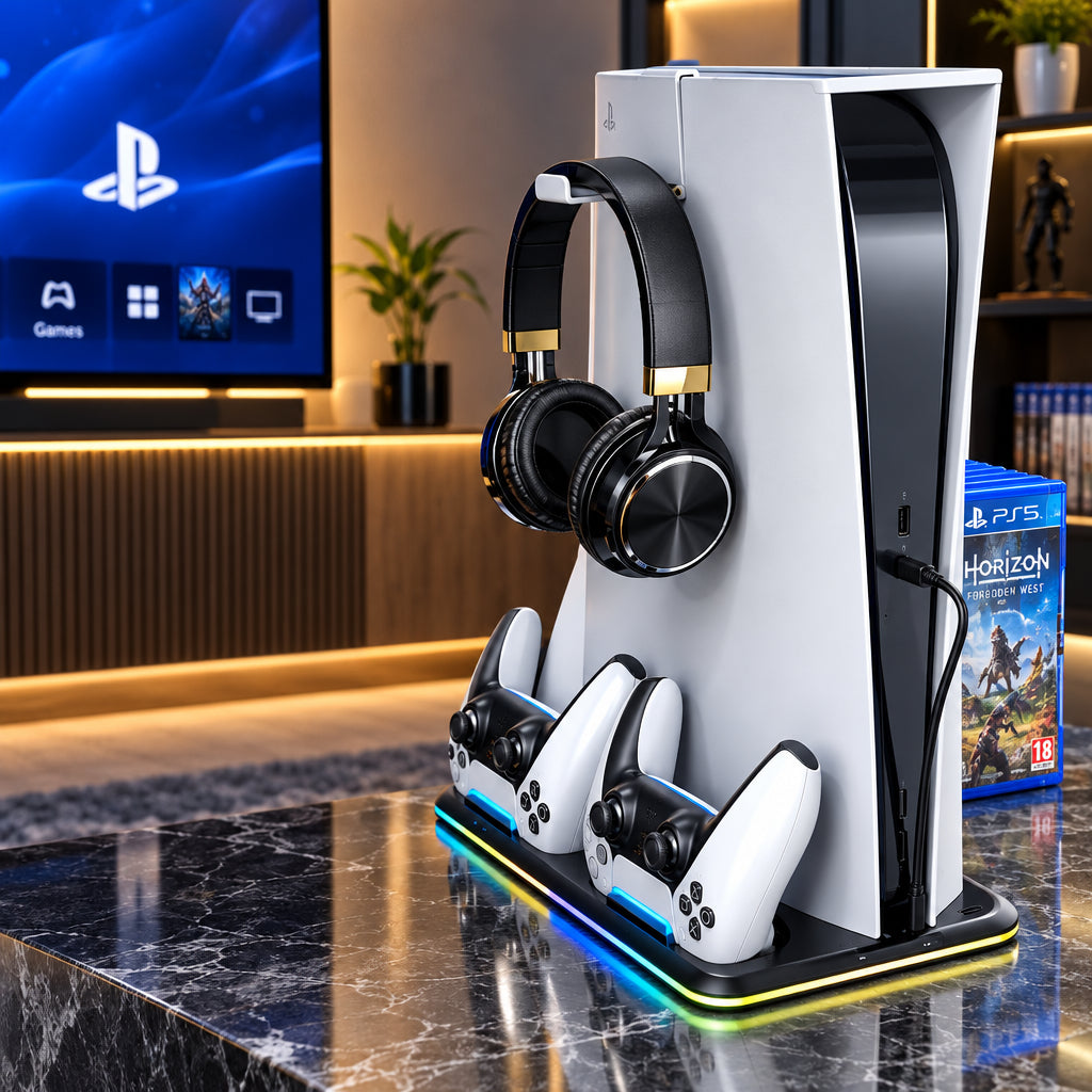 Base de carga para PS5 con luz RGB para mandos y auriculares