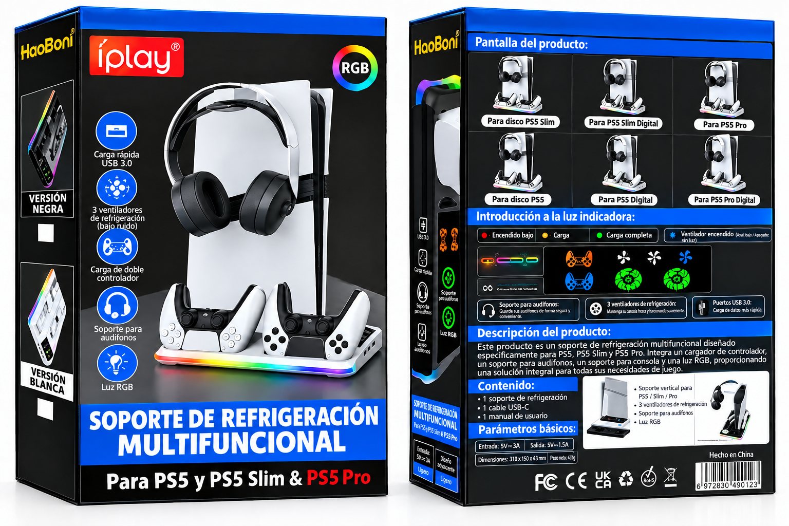Base de carga para PS5 con luz RGB para mandos y auriculares