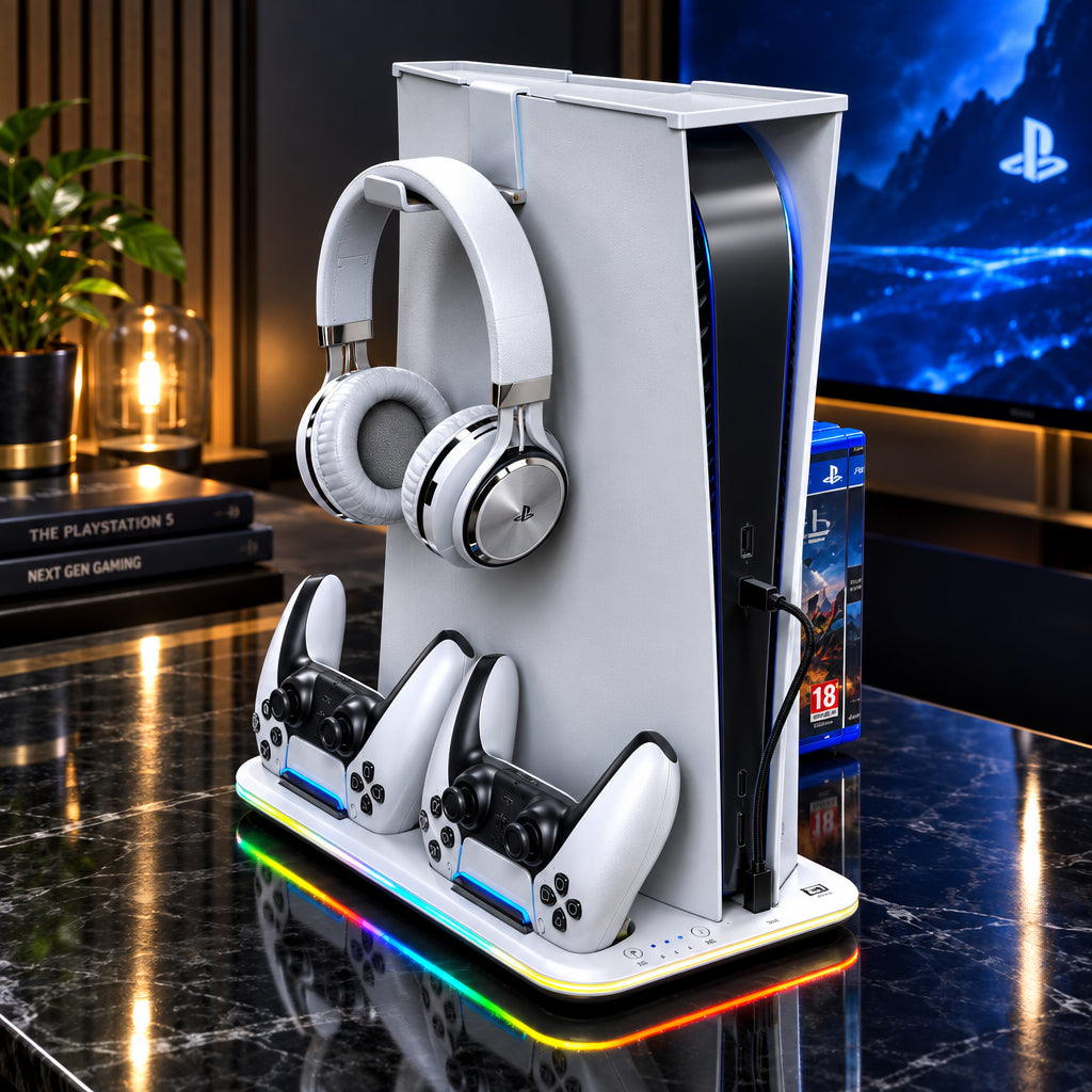 Base de carga para PS5 con luz RGB para mandos y auriculares