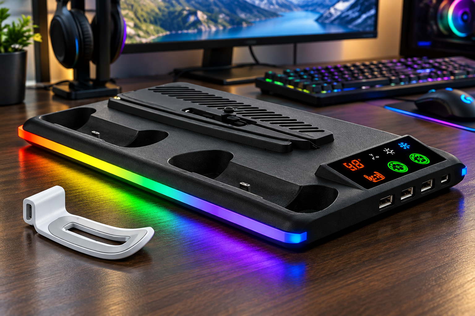 Base de carga para PS5 con luz RGB para mandos y auriculares