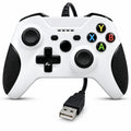 Control gamer USB blanco con joysticks, botones de colores y cable para videojuegos en PC.