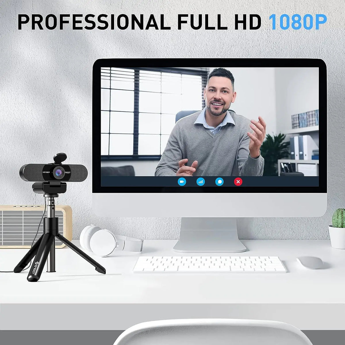 1080P HD USB Webcam Dual Noise-Canceling Mics Black