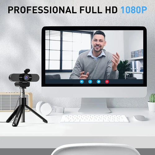 1080P HD USB Webcam Dual Noise-Canceling Mics Black