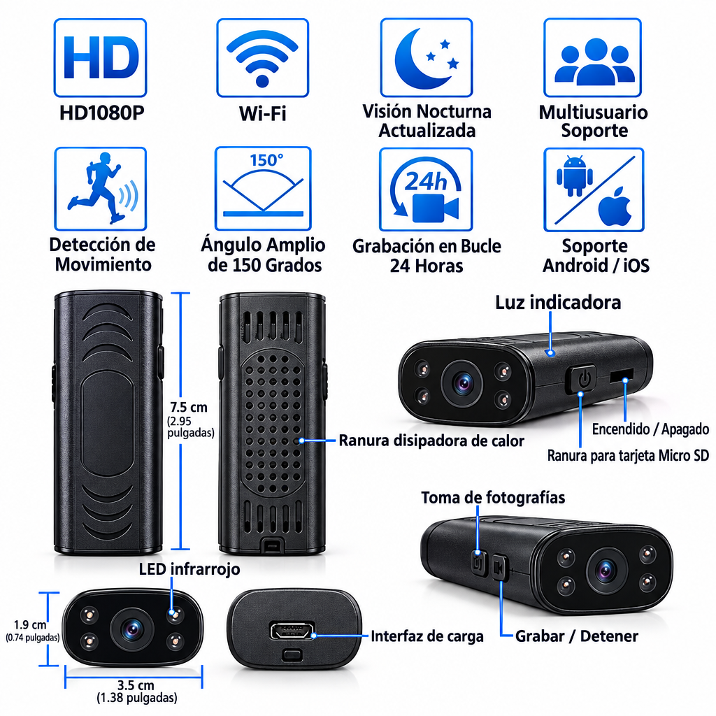 Cámara WiFi inalámbrica inteligente para monitoreo remoto
