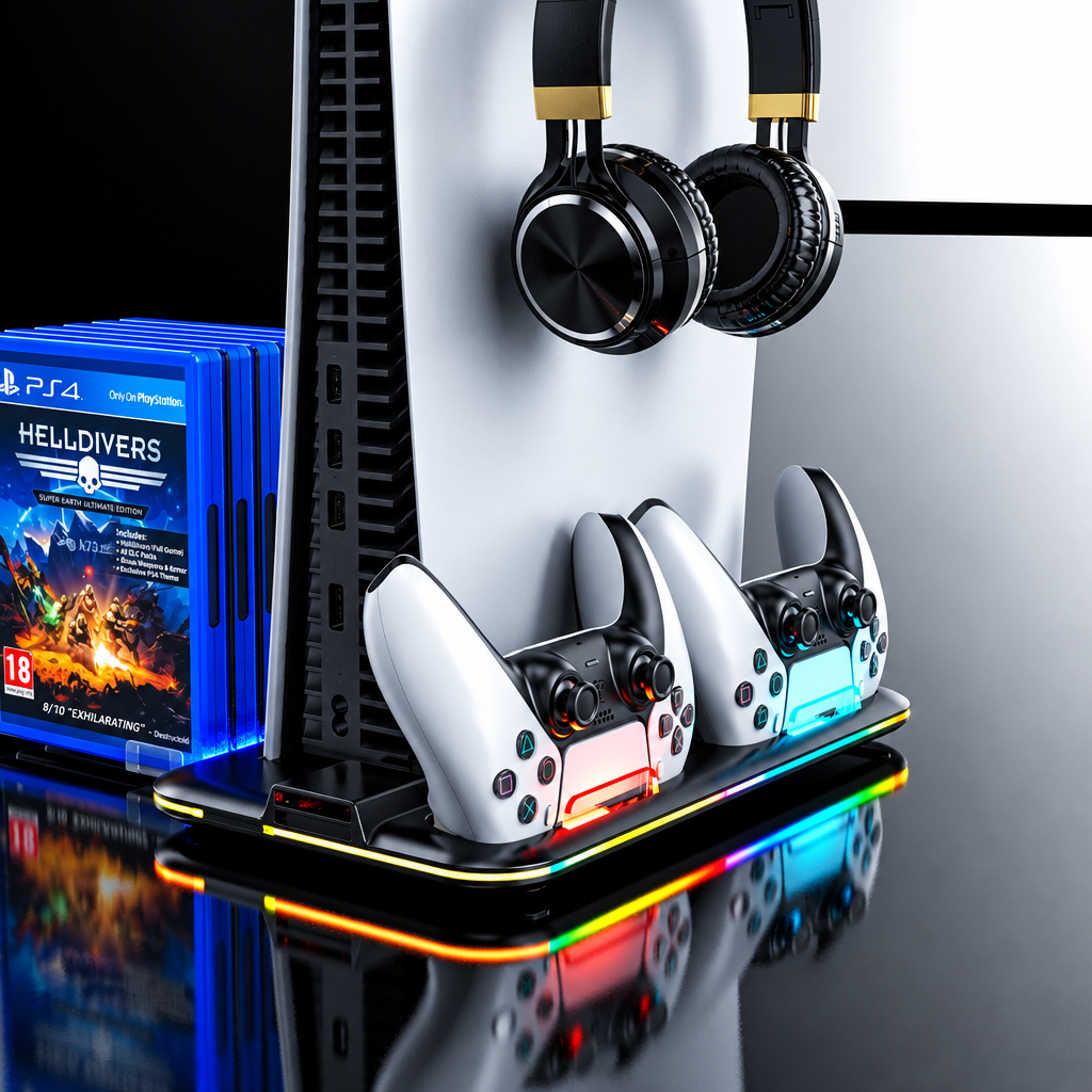 Base de carga para PS5 con luz RGB para mandos y auriculares